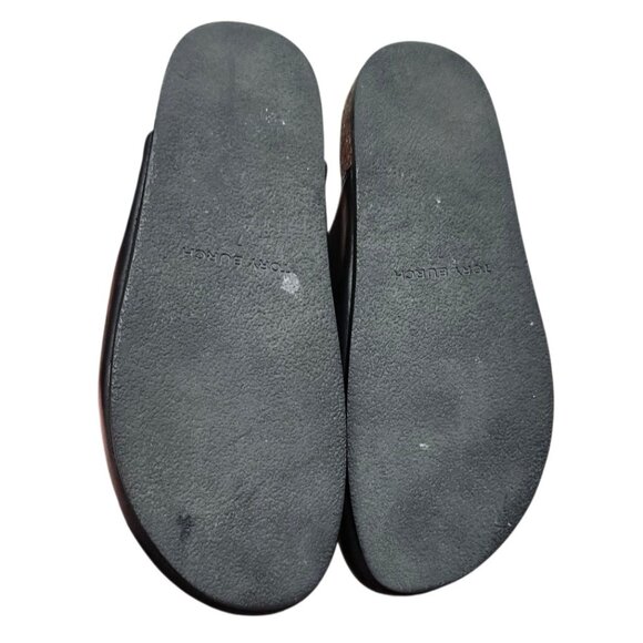 Tory Burch Charm Mules Flat Slip-on Black Genuine Leather Natural Cork US Size 7 - Picture 11 of 14